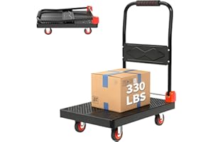 DIAMONDFORGE Push Cart Dolly - Foldable Heavy - Duty Flatbed Platform Cart with 360 - Degree Rotating Wheels for Moving in Food Truck and Trailer, Load Capacity 330 lbs, Black Red