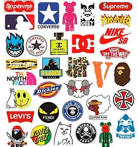 Fashion Brand Stickers[100PCS] - Street Culture Graffiti Patch Logo Sticker for Thrasher Vans Supreme - Waterproof Vinyl Decals for Skateboard Snowboard DIY Laptop Motorcycle Car Luggage Waterbottle