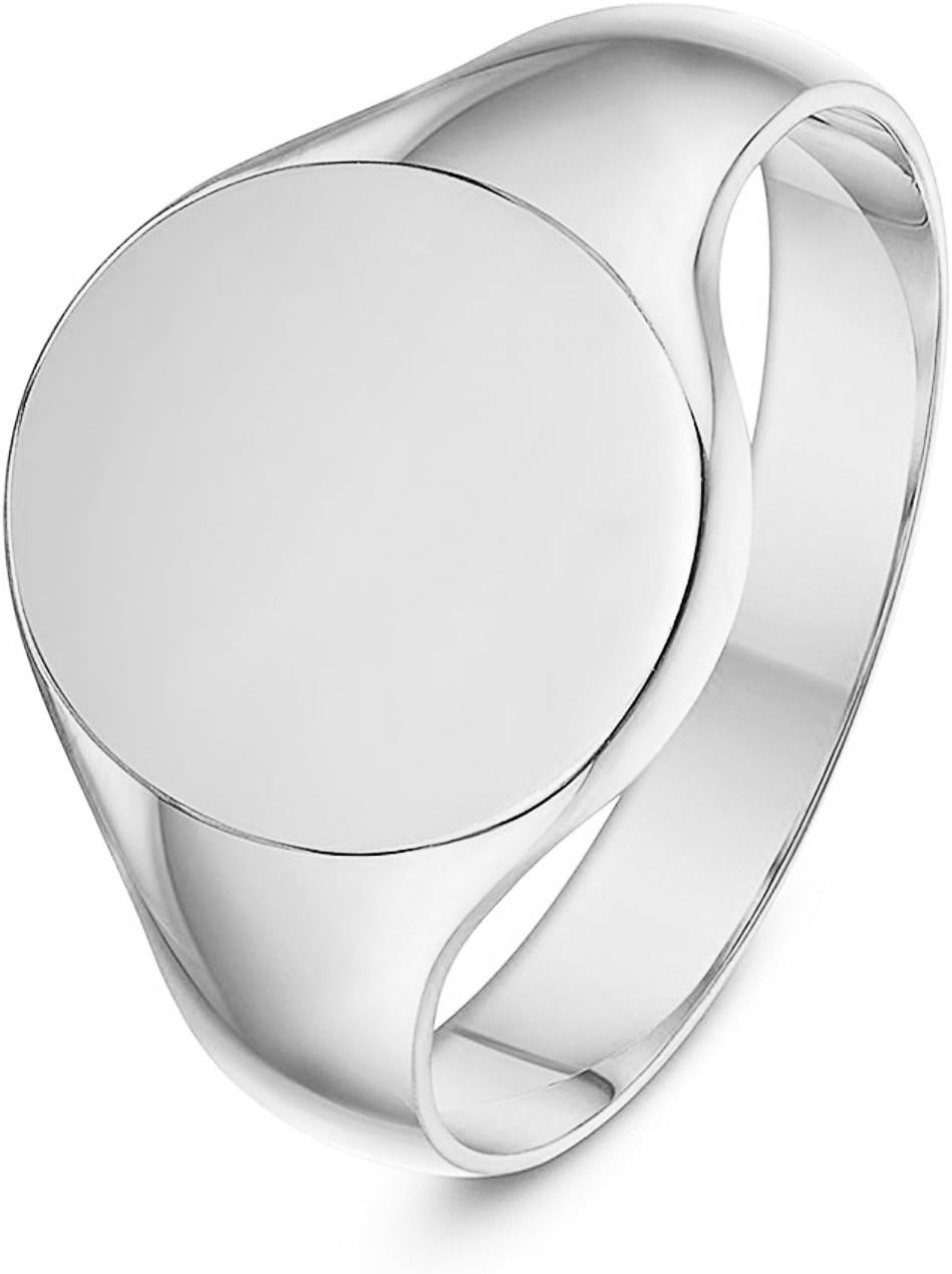 Unisex Solid Sterling Silver Cushion or Oval Shape Heavy Weight Polished Signet Ring