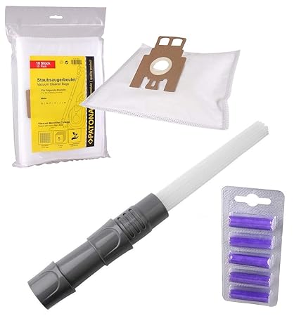 Hier im Set 10 Staubsaugerbeutel für den Miele S 8340 Ecoline Staubsauger + 5 Deo-Sticks (Lavendel) + DustyBrush Staubsaugerd
