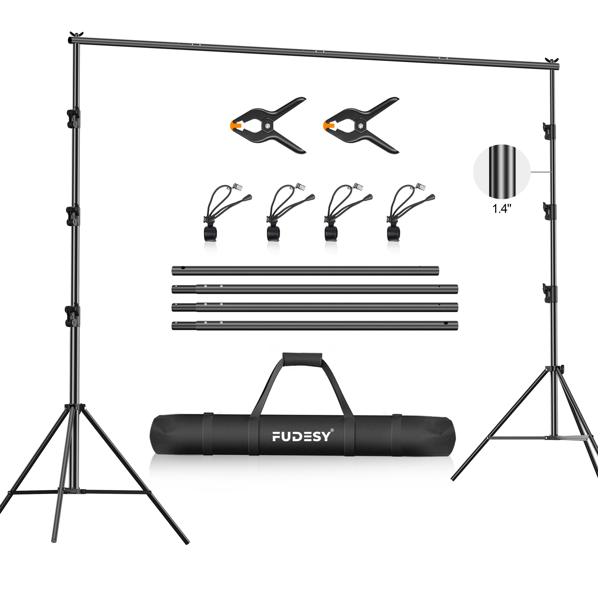 FUDESY Photo Video Studio 3 x 3m/10 x 10ft Heavy Duty Adjustable Backdrop Stand Kit, Background Support System for Photography with Carrying Bag and Clip Clamps