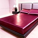 JUWENIN,3PCS Silky Satin Fitted Sets, Including (1 Fitted Sheet +1/2 Pillowcases) Solid Colorful (Burgundy, Queen)