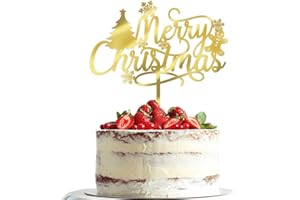 Dxsdgetue Merry Christmas Cake Topper,Gold Acrylic Xmas Holiday Cake Decorations, for Winter, Santa, Happy New Year Party, Christmas Theme Gingerbread Man Party Cake Decorations