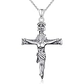 DAOCHONG 925 Sterling Silver Cross Necklace,Jesus Crucifix Necklace for Men,Christian Jewelry for Men Women,Religious Protection Gifts