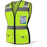 Uno Mejor Safety Vest for Women with 11 Pockets and Zipper, Mesh High Visibility Reflective Work Vest for Lady Surveyors/Workers/Drivers, Snug & Comfortable Fit, ANSI Compliant (U-Yellow, M)
