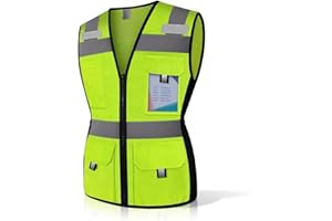 Uno Mejor Safety Vest for Women with 11 Pockets and Zipper, Mesh High Visibility Reflective Work Vest for Lady Surveyors/Workers/Drivers, Snug & Comfortable Fit, ANSI Compliant (U-Yellow, M)