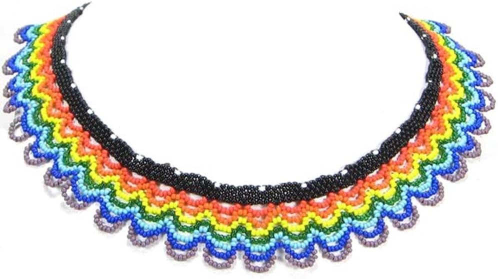 vivia Handmade Beaded Indian Fashion Jewelry Rainbow Color Seed Beaded Necklace Earrings Beadwork 19/1