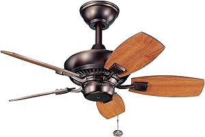 Kichler Canfield 30" Ceiling Fan in Oil Brushed Bronze, 5-Blade Indoor/Outdoor Fan with Reversible Blades, (30" W x 15" H), 300103OBB