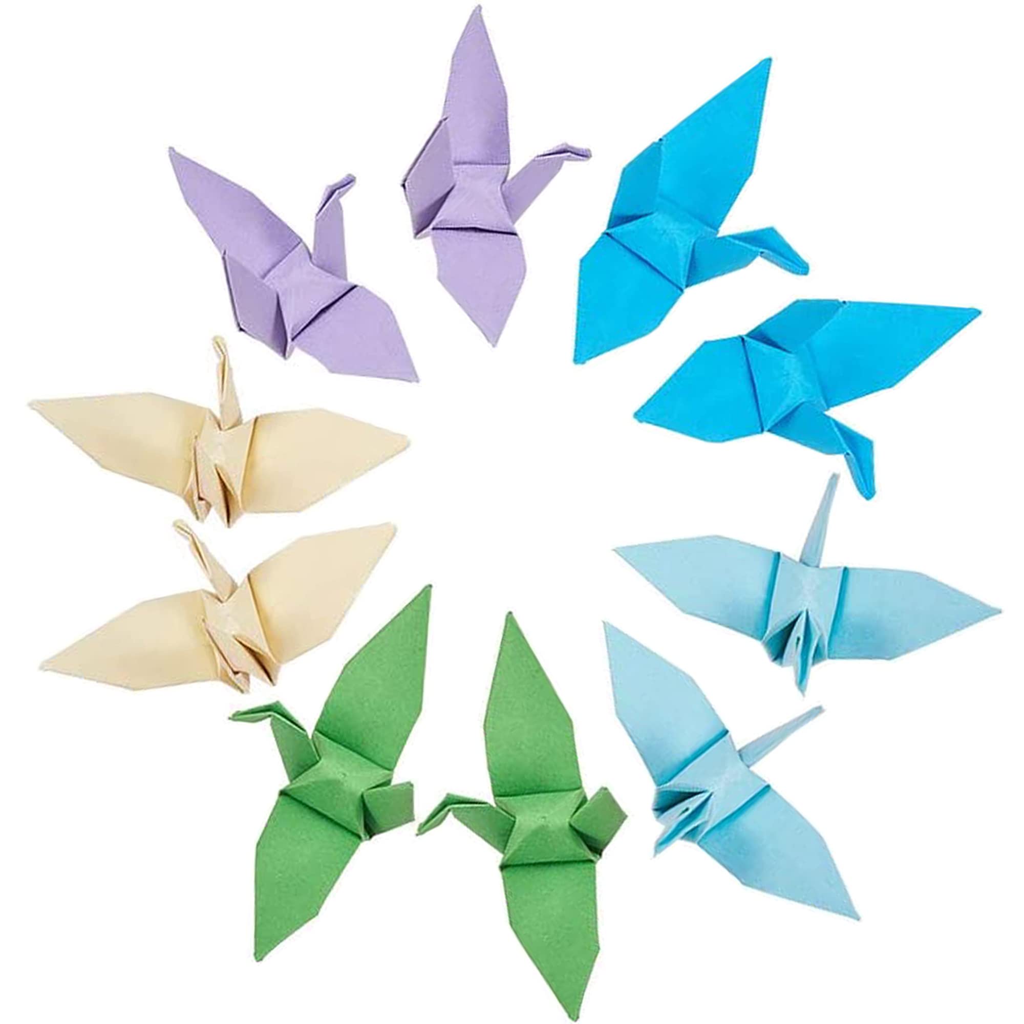 Pack of 50 Origami Paper Cranes, Rainbow Origami Cranes, Handmade Origami Paper Crane Cord for Decorating Weddings, Parties, Backdrops and Homes, in 5 Colours (B)