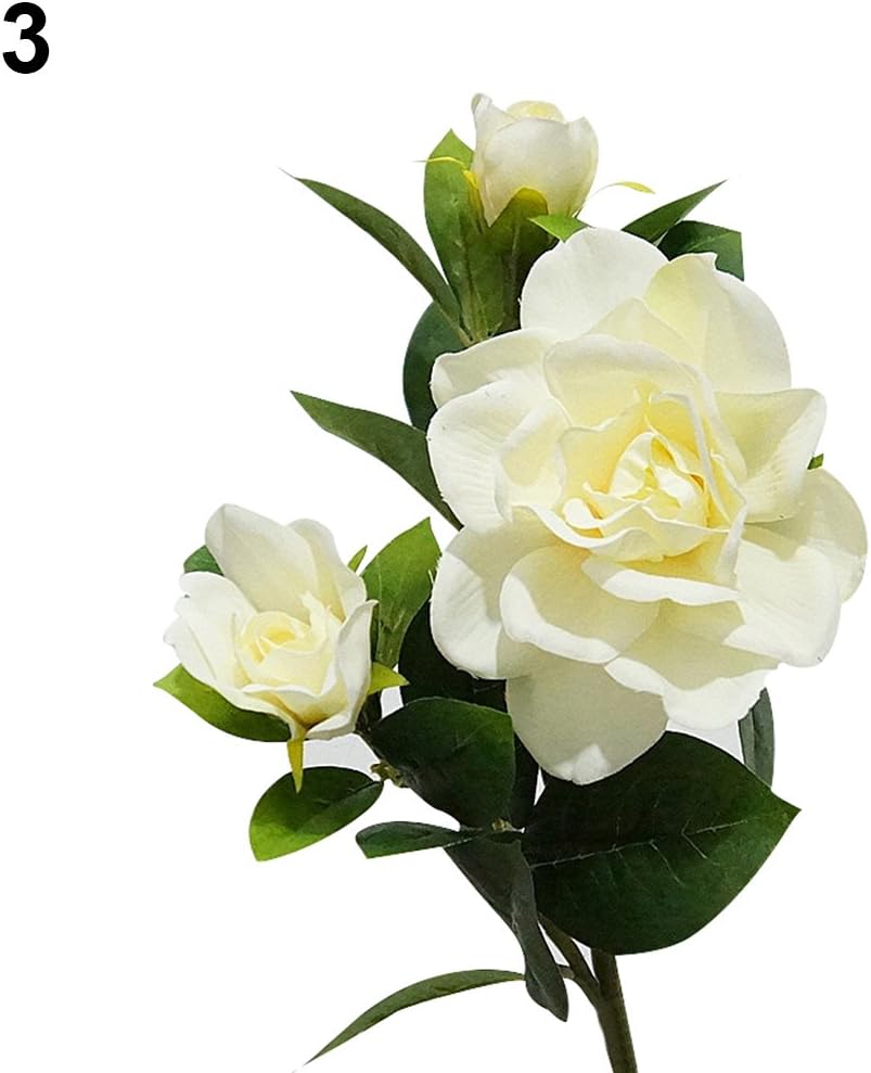 Connoworld-1Pc 3 Heads Fashion Artificial Gardenia Flower Wedding Party Bouquet Home Decor - Milk White