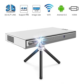 TOUMEI T5 Mini Projektor, 200 ANSI Lumens Mini Beamer, WiFi Heimkino Android DLP Pocket Projektor, Unterstützung 1080P 4K HDM