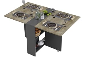 Tiptiper Folding Dining Table with 2 Storage Racks, Drop Leaf Table with 6 Wheels, Multifunction Expandable Table for Kitchen, Bedroom, Living Room