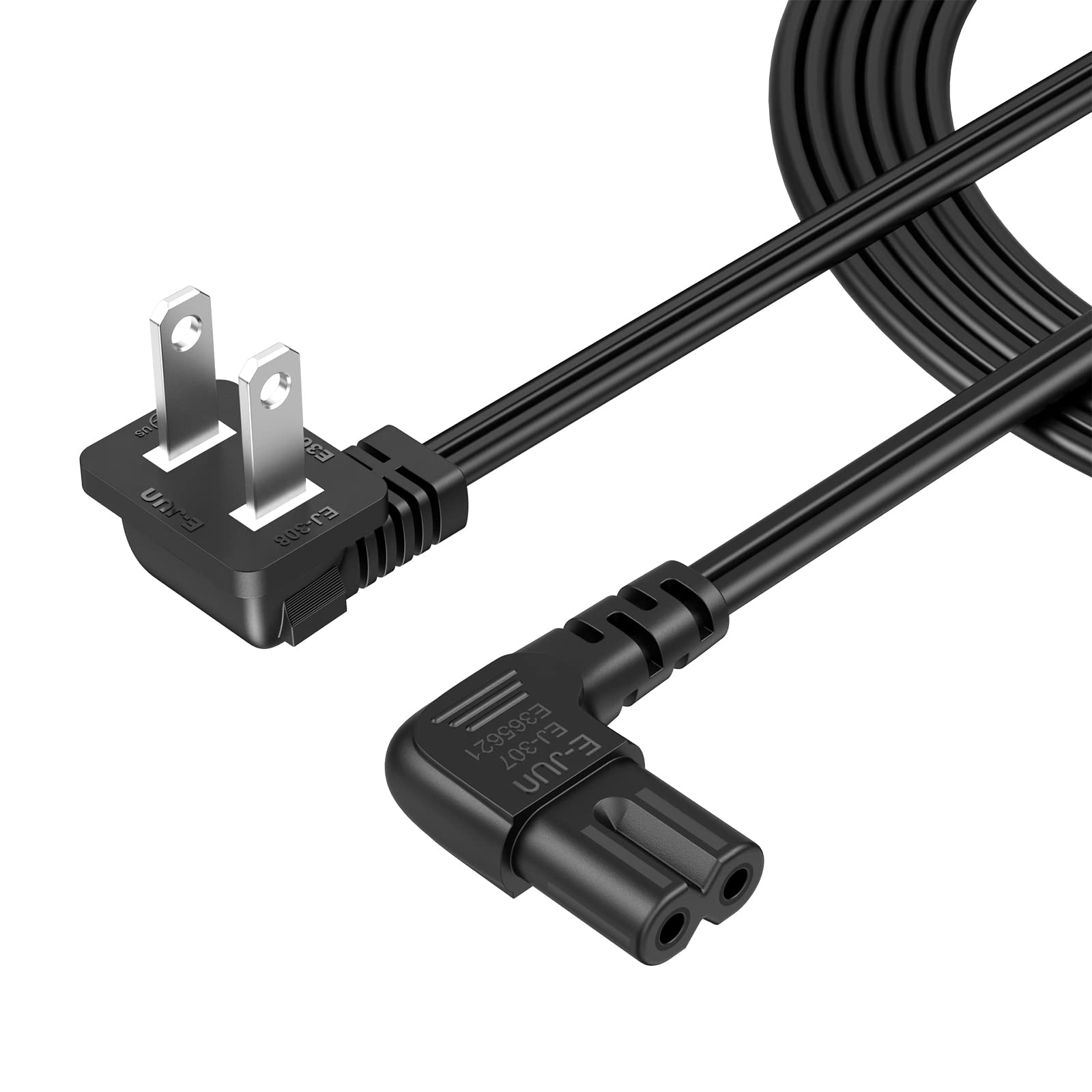 Photo 1 of CableCreation 6 Feet 18 AWG Angled 2-Slot Non-Polarized Angle Power Cord (IEC320 C7 to Nema 1-15P), 1.8M / Black