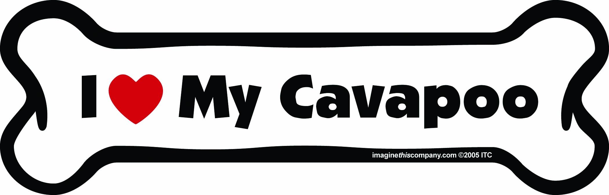 Imagine This Company I Love My Breed Bone Shaped Pet Magnet; Removable Magnets for Cars, Fridges, Lockers & More, Stylish Pet Inspired Car Accessories, 2 x 7 inches, 1 Item, White/Black, Cavapoo