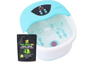 Foot Spa Bath Massager with Heat Bubbles and Vibration Massage and Jets, 16 OZ Tea Tree Oil Foot Soak Epsom Salt, CANGO Foot Soaker With 14 Massage Rollers, Adjustable Temp, Pumice Stone, Medicine Box