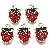 DanLingJewelry 100Pcs Red Strawberry Hanging Charms Flatback Fruit Pendants Enamel Imitation Food Strawberry Charms for DIY Jewelry Making