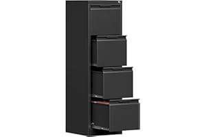 Kooyon 4 Drawer File Cabinet with Lock,17.8" Deep Vertical Metal Filing Cabinet for Home Office,Locking Drawer Tall for Hanging Letter/A4/Legal Folders, Easy Assemble-Black