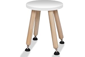 Cateam Wooden Step Stool for Kids and Toddlers - Set of 1 - White - Extendable Legs Kids Chair - Sensory Table Stool - Children's Round Sitting Stool with Leveling Feet and Anti-Slip Pads
