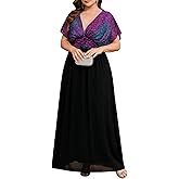 TIARALY Plus Size Formal Dress Maxi V Neck A Line Evening Gown Wedding Guest Cocktail Mother of The Bride Dresses