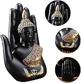 NHBETYS Resin Palm Buddha Statue Meditating Thai Buddha Home Decor Black view 2