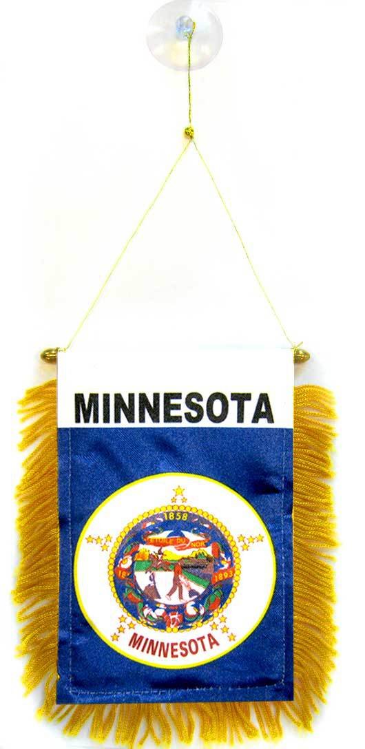 AZ FLAG - Minnesota Mini Banner - 6'' x 4'' - 100% Polyester US state of Minnesota Small Pennant for Car - Double-sided Flag with Suction Cup Hanger