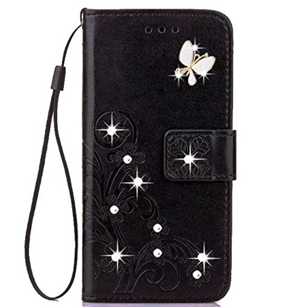 Huawei Y6 2019/Honor 8A Case [With Free Screen Protector],Fashion Handmade 3D Bling Diamond PU Leather Stand Flip Case Cover With Card Holder Folio Wallet Case for Huawei Y6 2019/Honor 8A (Black) — image 1