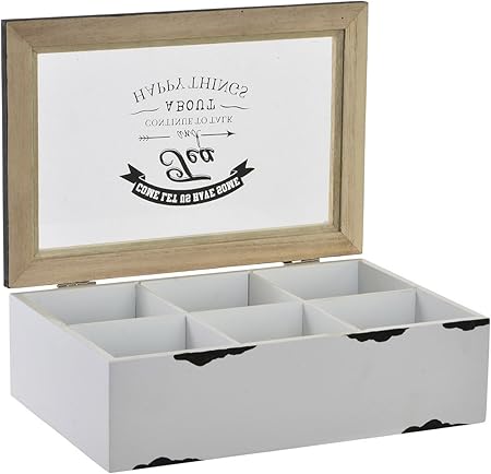 Item Caja infusiones Madera-Cristal 23x15x7, Blanco, TU: Amazon.es: Hogar