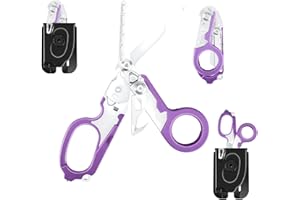 X.I. PRODUCTS 6 in 1 Multifunctional Trauma Shears Foldable with Strap Cutter | Heavy Duty Stainless Steel Emergency Response Shears | Survival Shears With Holster | Medical Trauma shears Tactical | Purple