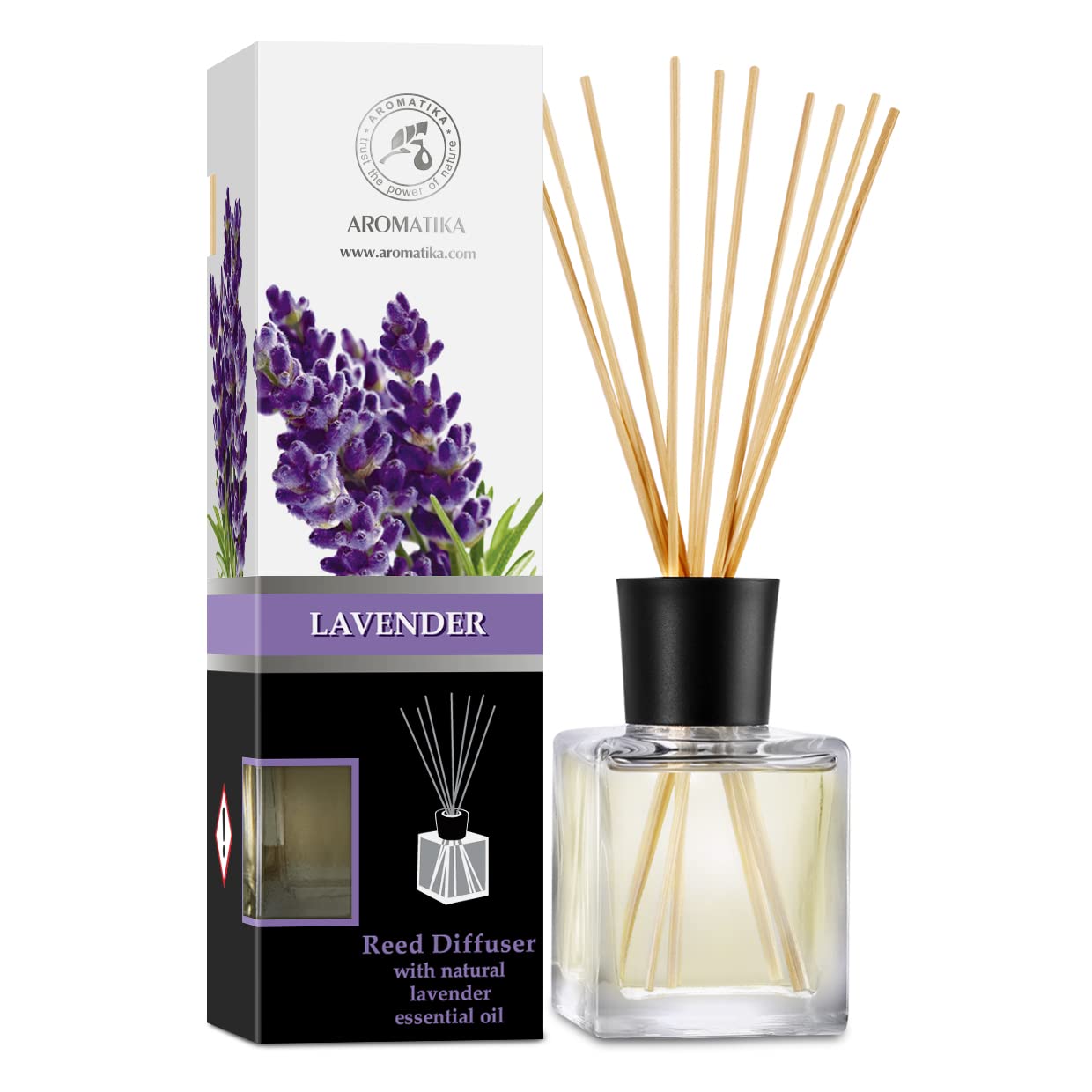 AROMATIKA Lavender Reed Diffuser 200ml – Scented Diffuser with Sticks, Natural Lavender Essential Oil, Long Lasting Home Fragrance & Air Freshener, Relaxing Aromatherapy Scent for Home, Office & Spa