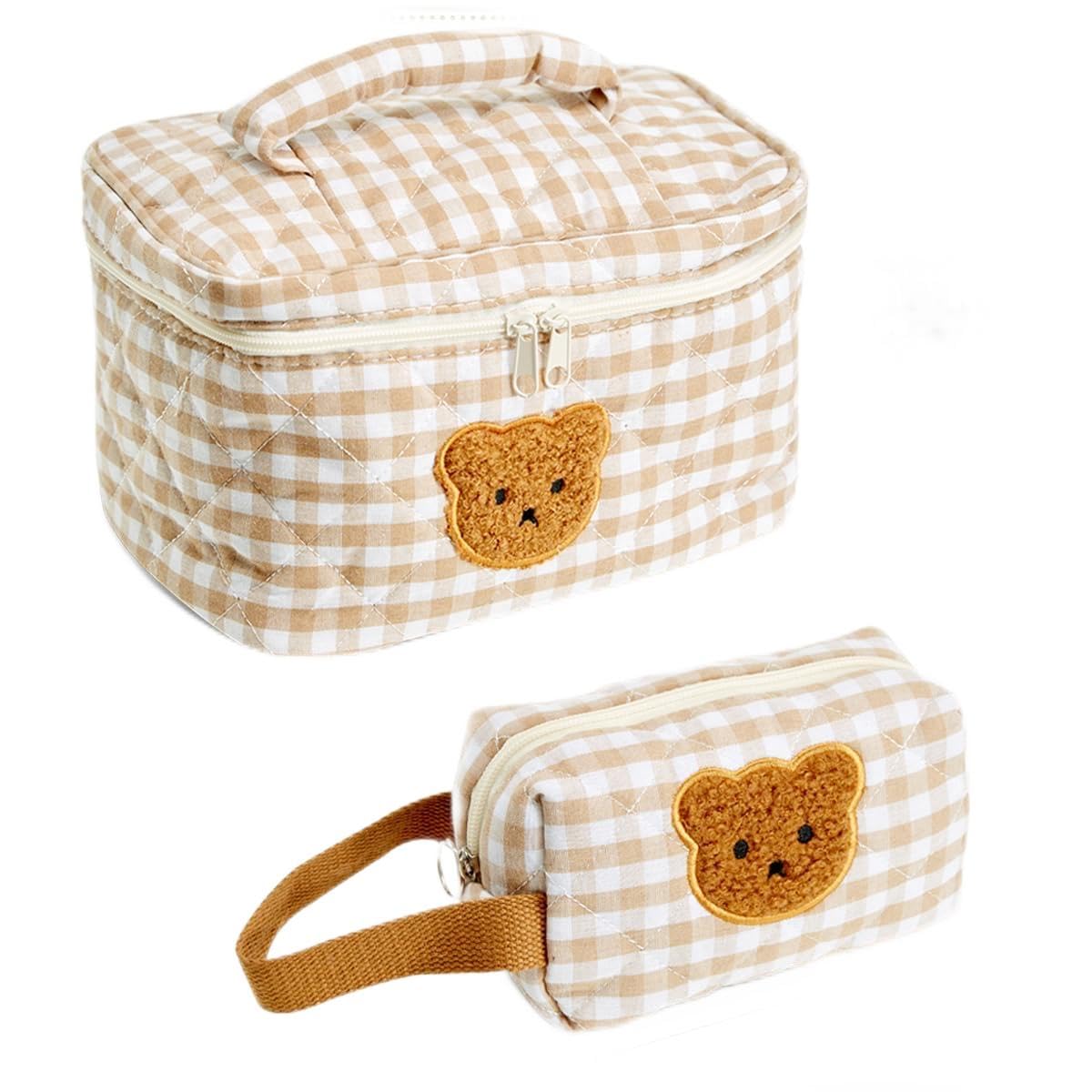 BAGCRAZY Makeup Bag, Cosmetic Bag, Portable Leather Large Checkered Makeup Bag, 2 Pack Large Capacity Travel Cosmetic Bag for Women, Lightweight Design and Waterproof Toiletries Bag Christmas Gifts