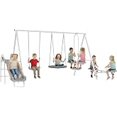 Outsunny 693 lbs Metal Swing Set for Kids 5 in 1 Outdoor Playset, Gray | Heavy Duty A-Frame Stand, 29.5" Saucer Swing, 4.6FT Slide, Teeter-Totter, 2-Person Glider, for Backyard