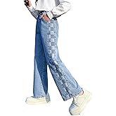 Rolanko Girls Jeans Denim Elastic Wasit Wide Leg Baggy Pants Kids Clothes 4-14 Years