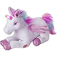 Dazmers Unicorn Stuffed Animal with Flapping Wings - Musical Plush Unicorn Toy with Magical Lights and Sounds (Pink)