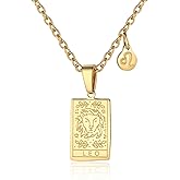 Zodiac Sign Necklace for Women Constellation Tarot Card Pendant Double Sided Gold Stainless Steel Waterproof NonTarnish Friendship Jewelry Gift