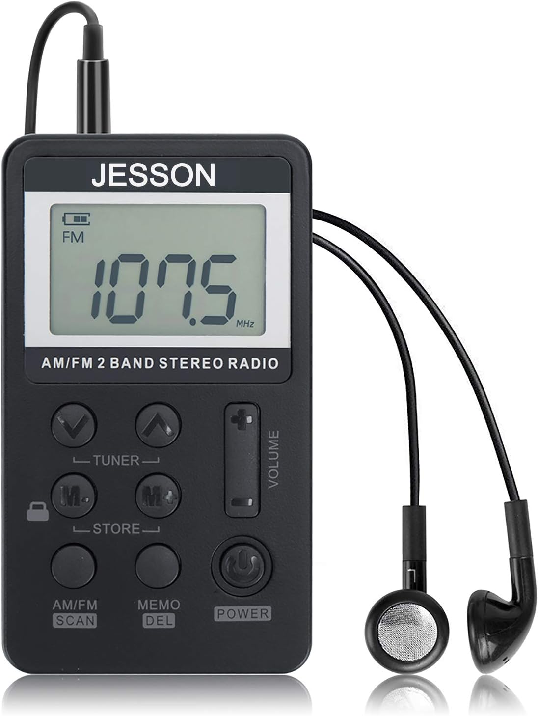 JESSON Personal AM FM Pocket Radio Portable Digital Tuning Stereo Radio with Earphone and Rechargeable Battery for Walk: Home Audio & Theater
