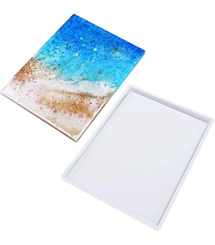 2-Piece Rectangle Resin Tray Molds - 6.9x5x0.3 Inch Silicone Slab Molds For DIY Crafts