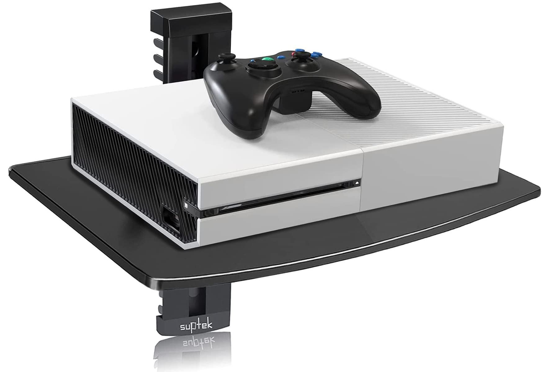 suptek Single Floating Shelf Wall Bracket with Strengthened Tempered Glass for DVD Players/Cable Boxes/Games Consoles/TV Accessories 1 Shelf, Black, CS201