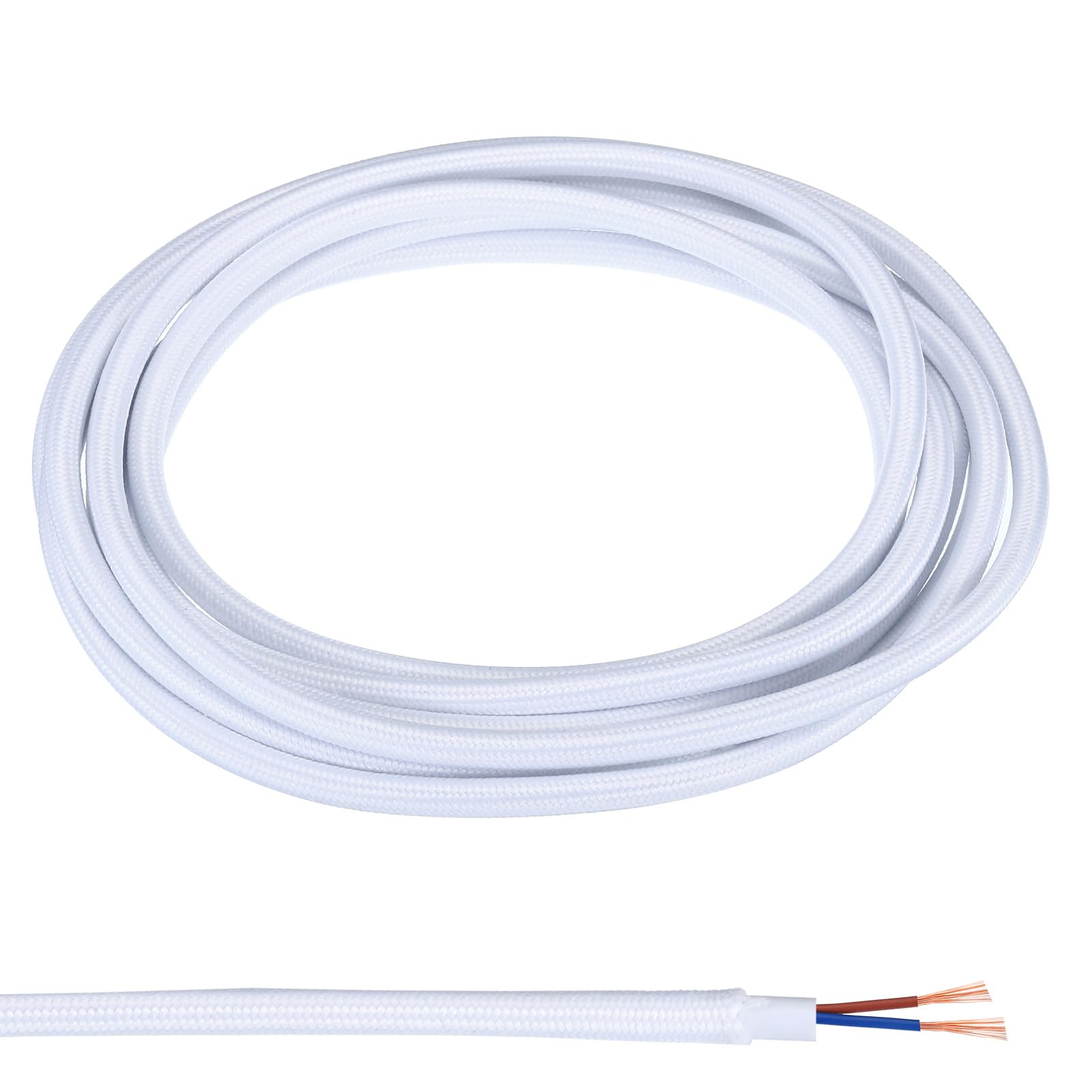PATIKIL Fabric Cloth Covered Round Wire, 9.84ft 18AWG 2 Core Vintage Woven Electrical Cord for Pendant Light DIY Project, White