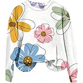 SweatyRocks Women's Floral Print Sweatshirt Long Sleeve Crewneck Graphic Pullover Tops