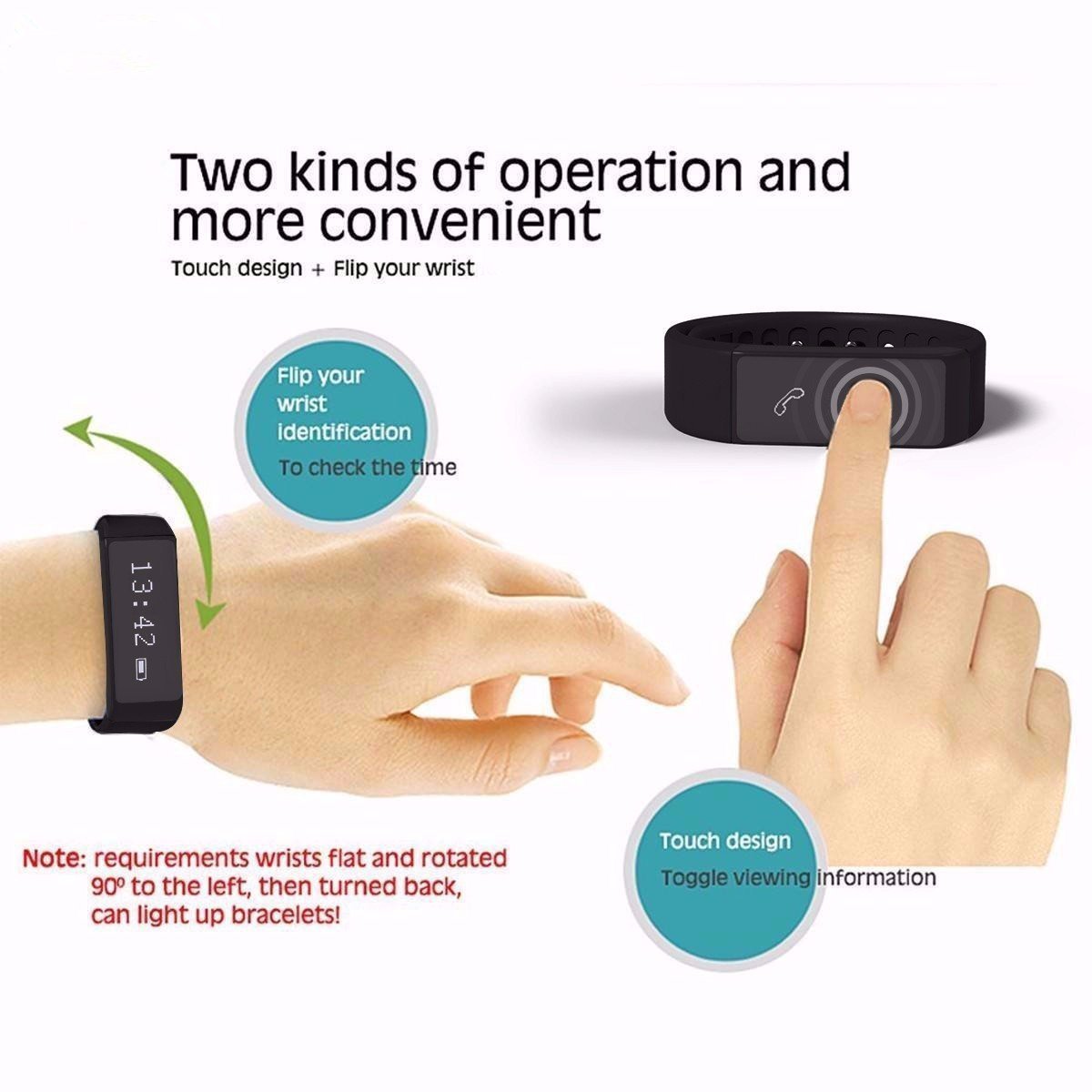 Tigerhu Smart Plus Wristband Armband Smart Fitness Tracker mit Schlaf-Monitor, Bluetooth 4.0, Sport Schrittzähler Activity Tracker mit Alarm/ Step Tracker/ Kalorienzähler/ Sleep Tracker für Android, iPhone IOS.