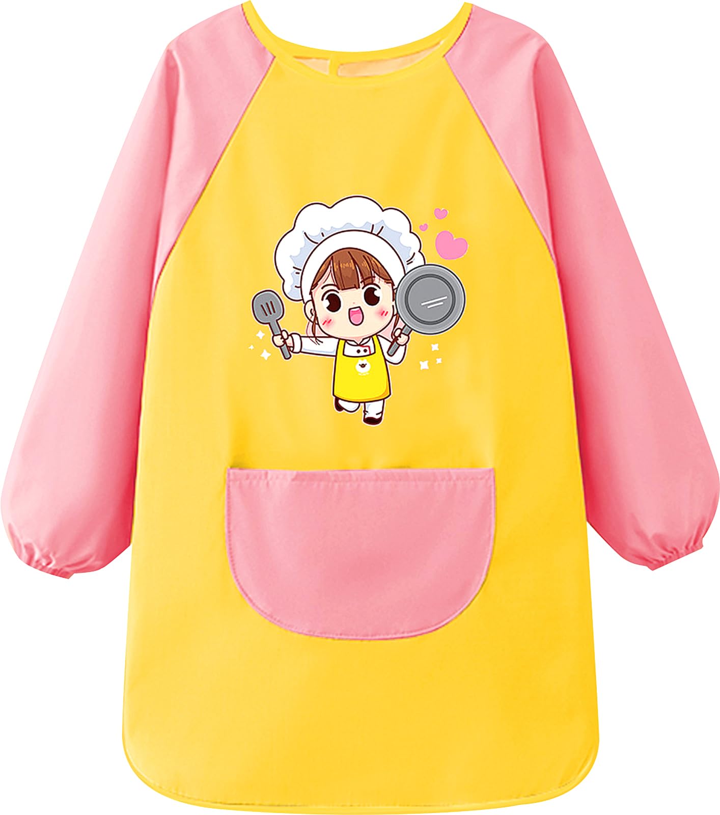 MESU Kids Art Smocks Long Sleeve Apron Waterproof Artist Painting Children Apron Yellow Chef M