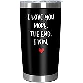 TEEZWONDER Valentines Day Gifts for Him Men - I Win Black Stainless Steel Insulated Coffee Tumbler with Lid 20 oz - Anniversary Birthday Couple Gifts for Him Husband Boyfriend, Tumbler for Men