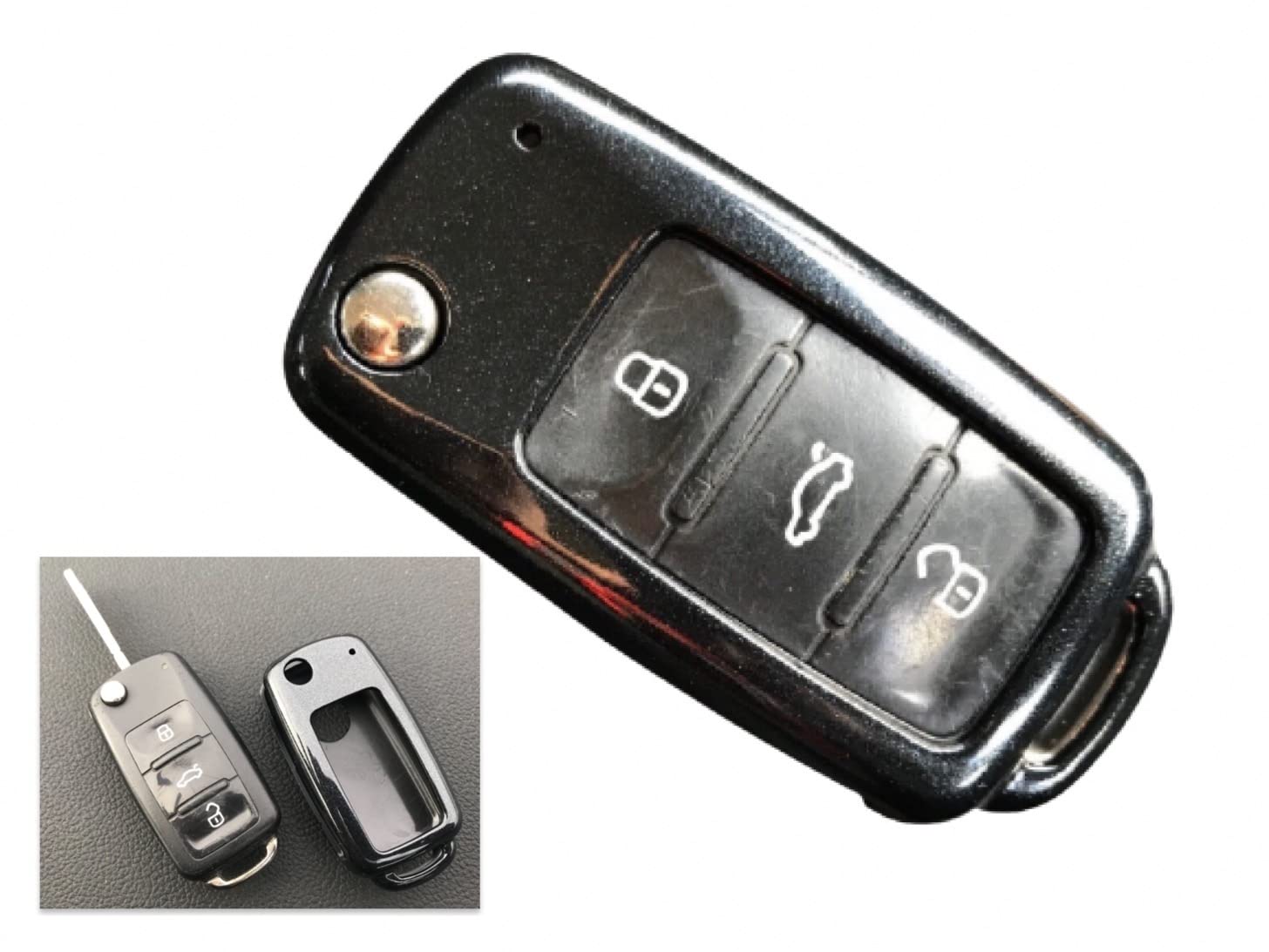 Nordecco Gloss ABS Plastic Protective Case Cover Compatible With Key Fob For VOLKSWAGEN SKODA SEAT 3 BUTTON KEY FLIP FOB MRK 6 (Gloss Black)