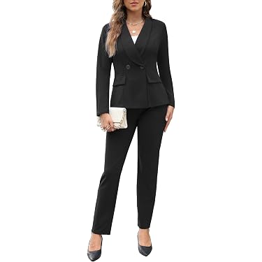 Women's 2-Piece Pant Suit Set - Loose Fit Blazer & Pants, Business Casual, Polyester & Viscose