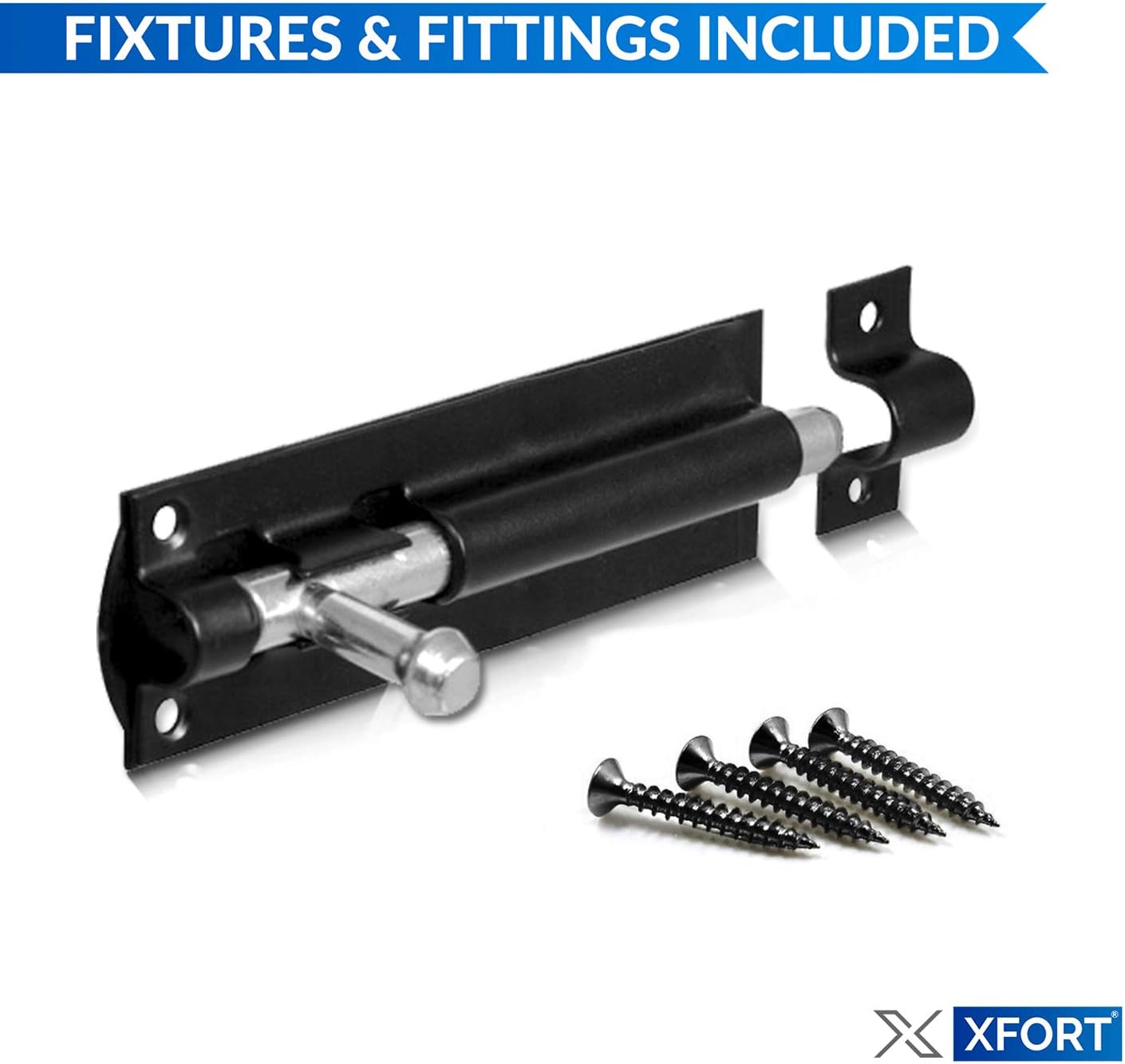 XFORT® 2 Pack Heavy Duty Tower Bolt Black 100mm (4″), Door Lock Bolt