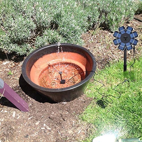 HiJi Solar Powered Fountain Pump for Bird Bath, 2.5W Waterproof Solar Panel and Submersible Water Pump with 4 Spay Heads for Pedestal Bird Bath, Small Pond and Water Circulation,10ft Cord Included