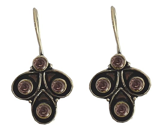 Desi Mela Leaf Designed Real Stones Hanging Earrings For Women and Girls (pink)