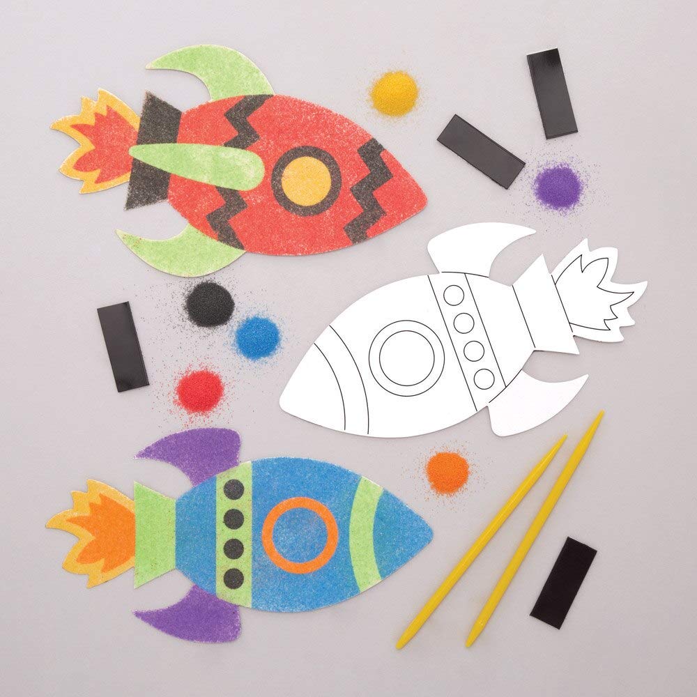 Baker Ross AW906 Rocket Sand Magnets, Arts and Crafts for Kids (Pack of 6), Assorted