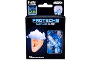 Flents Protechs Reusable Ear Plugs For Sleeping, Protection From Loud Environments, Improved Sleep, Reduces Pressure, 10 Pairs With Case, Easy Use With Comfort Fit, NRR 28, Blue, Made In The USA