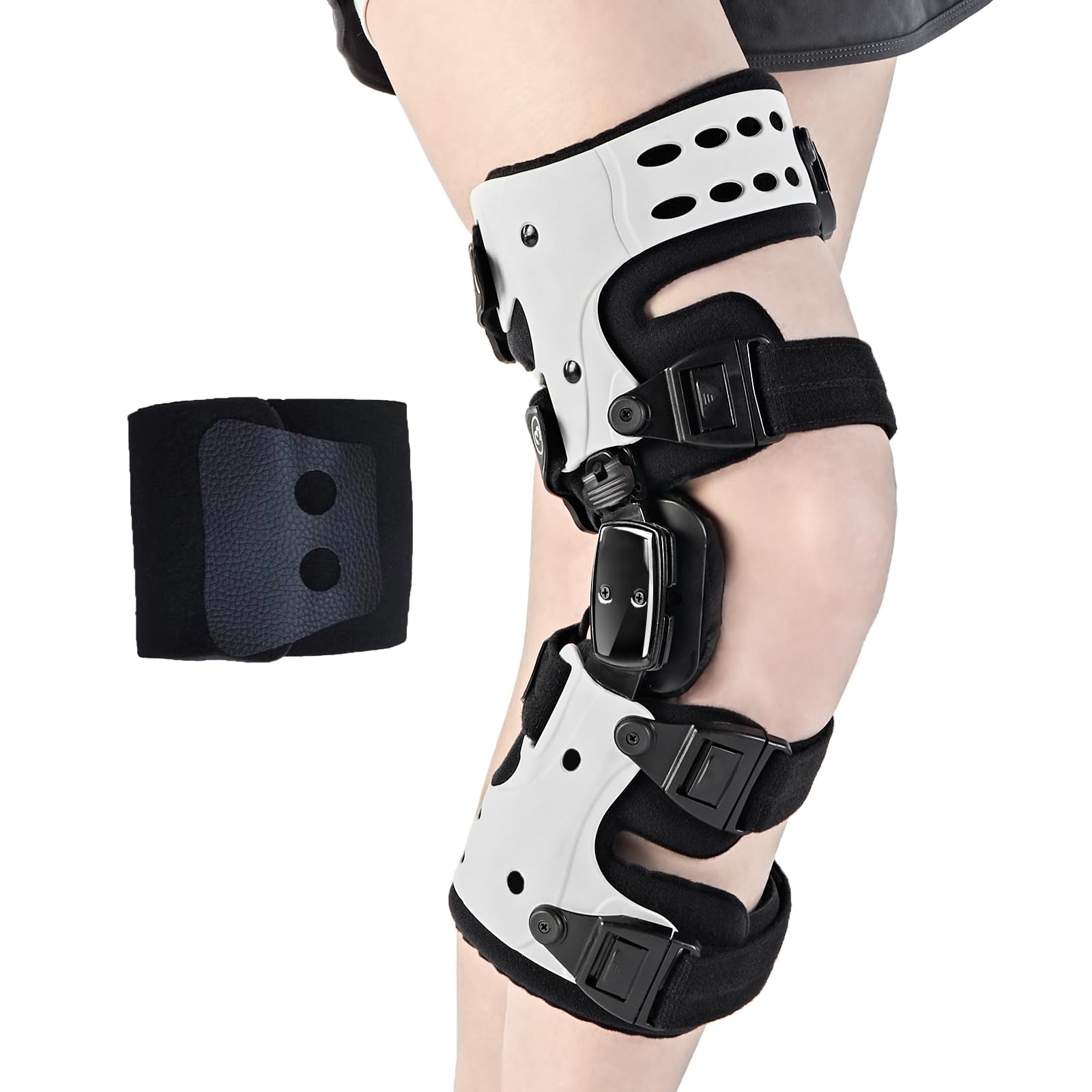 Photo 1 of EZWORK OA Unloader Knee Brace - Arthritis Pain Relief, Osteoarthritis, Bone on Bone Knee Joint Pain, Cartilage Defect Repair, Avascular Necrosis Hinged, Degeneration (White Right Upgrades)